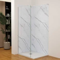 Lot de 2 panneaux muraux de douche effet blanc marbre mural aluminium avec 3 profiles - L.80 x L.120 x H.210 cm-facile à nettoyer-AICA Sanitaire Sale