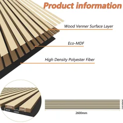 Lot de 2 Panneaux Muraux Décoratifs Acoustiques Bois MDF 260x30cm chêne naturel AntiBruit, Facile à Poser-AICA Sanitaire Online