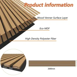 AICA Sanitaire Lot de 3 Panneaux Muraux Décoratifs Acoustiques Bois MDF 260x30cm Chêne foncé AntiBruit, Facile à Poser