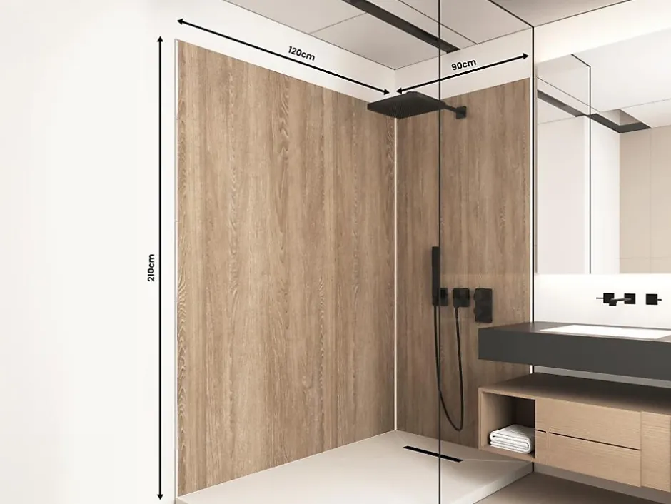 Lot de 2 panneaux muraux de douche effet bois en aluminium avec profilés - L90 x L120 x H210 cm - ENEKO-Vente-unique Hot