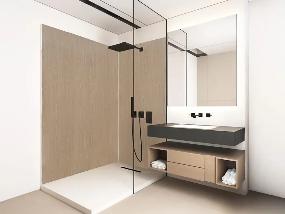 Lot de 2 panneaux muraux de douche effet bois en aluminium avec profilés - L90 x L120 x H210 cm - ENEKO-Vente-unique Hot