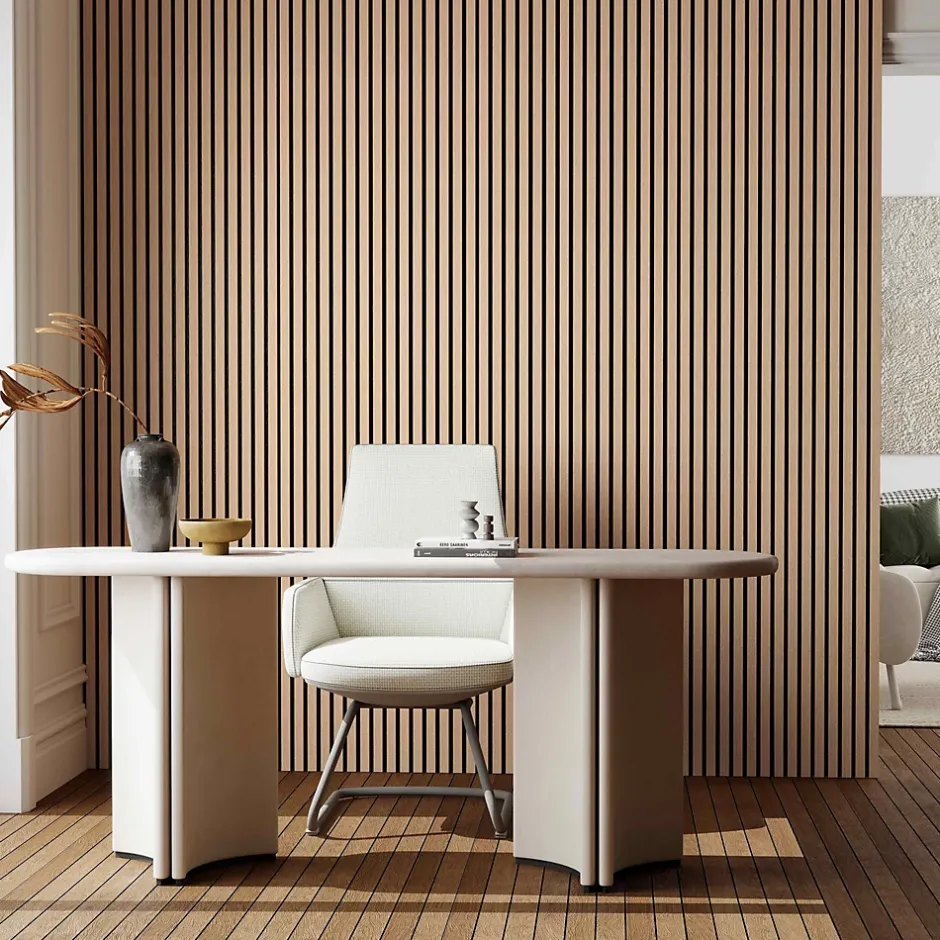 Lot de 2 Panneaux Muraux Décoratifs Acoustiques Bois MDF 240x60cm Chêne foncé AntiBruit, Facile à Poser-AICA Sanitaire Clearance