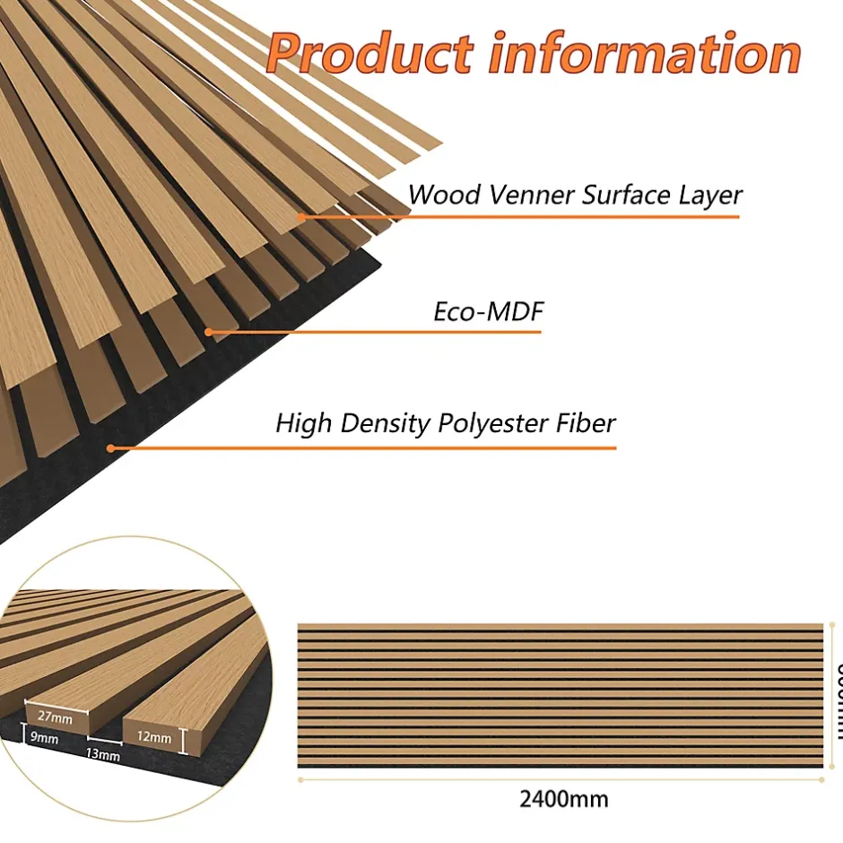 Lot de 2 Panneaux Muraux Décoratifs Acoustiques Bois MDF 240x60cm Chêne foncé AntiBruit, Facile à Poser-AICA Sanitaire Clearance
