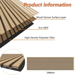 Lot de 2 Panneaux Muraux Décoratifs Acoustiques Bois MDF 240x60cm Chêne clair AntiBruit, Facile à Poser-AICA Sanitaire