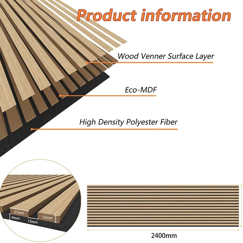 Lot de 2 Panneaux Muraux Décoratifs Acoustiques Bois MDF 240x60cm Chêne clair AntiBruit, Facile à Poser-AICA Sanitaire