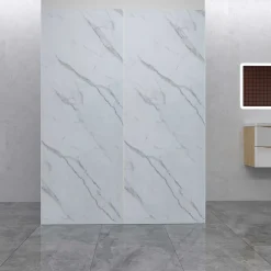 AICA Sanitaire Lot de 2 panneaux muraux de douche effet blanc marbre mural aluminium avec 1 profile - L.90 x L.90 x H.210 cm - facile à nettoyer