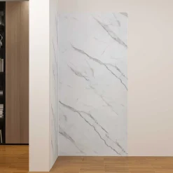 AICA Sanitaire Lot de 2 panneaux muraux de douche effet blanc marbre mural aluminium avec 3 profiles - L.80 x L.80 x H.210 cm -facile à nettoyer