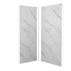 AICA Sanitaire Lot de 2 panneaux muraux de douche effet blanc marbre mural aluminium avec 3 profiles - L.80 x L.80 x H.210 cm -facile à nettoyer