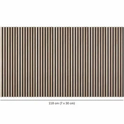 Decoon Lot de 7 Panneaux muraux tasseaux bois 120x30x1 cm - Pack tête de lit 160 - Lamelles chêne clair véritable fond noir 2,52 m²