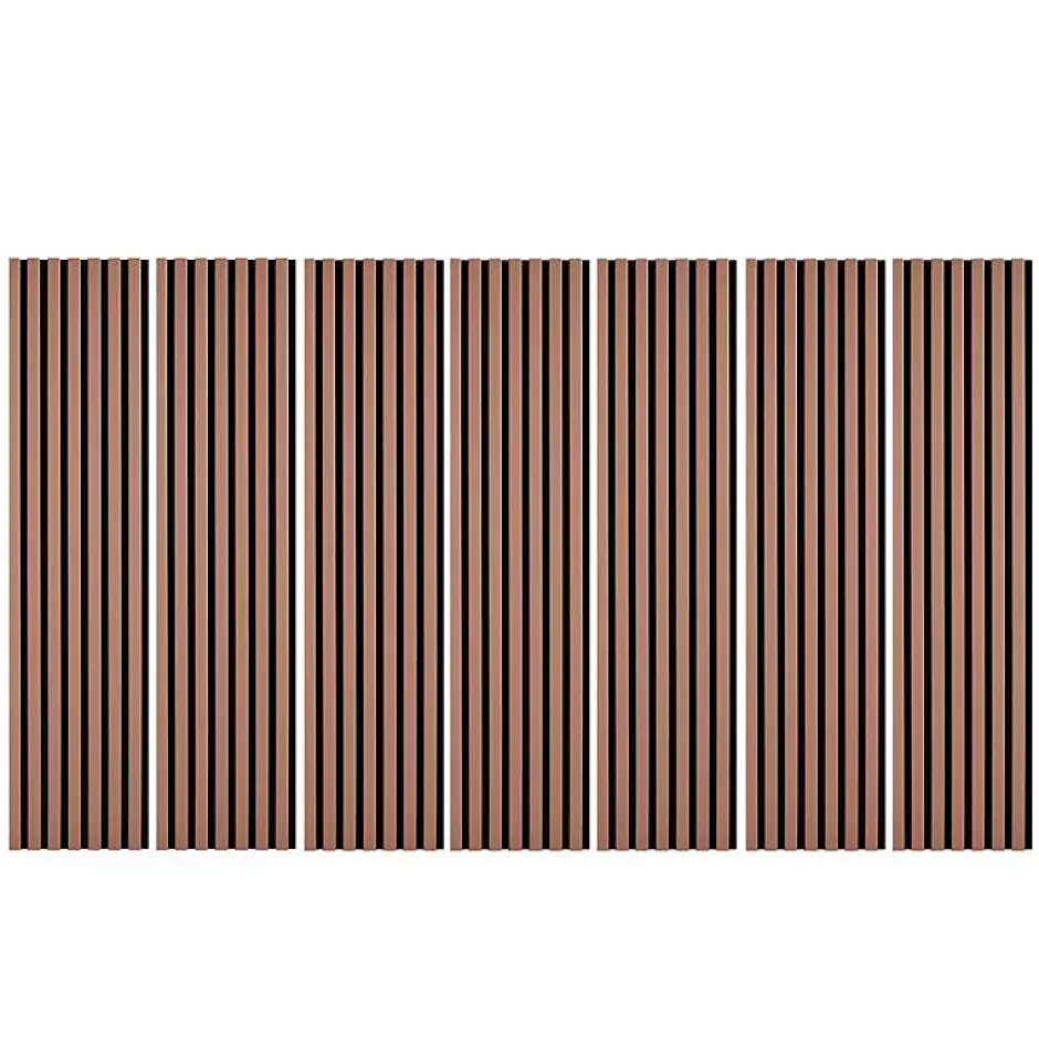 Decoon Lot de 7 Panneaux muraux tasseaux bois 120 x 30 x 1,9 cm - Pack tête de lit - Lamelles terracotta / feutrine noir - 2,52m²