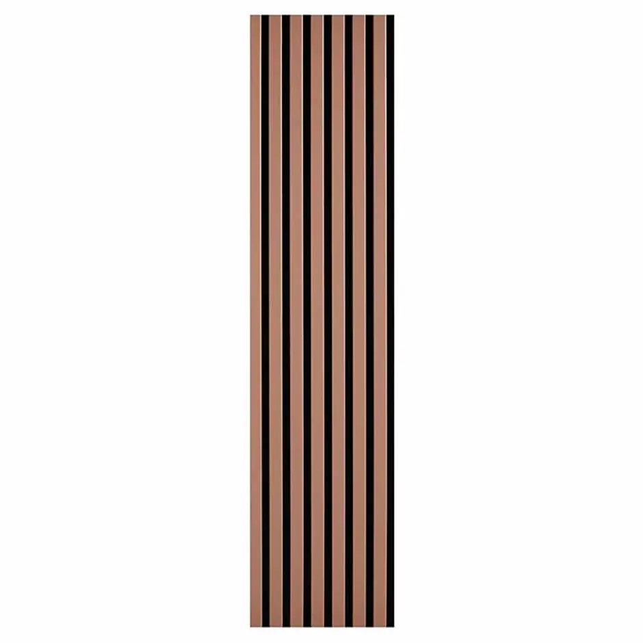 Decoon Lot de 7 Panneaux muraux tasseaux bois 120 x 30 x 1,9 cm - Pack tête de lit - Lamelles terracotta / feutrine noir - 2,52m²