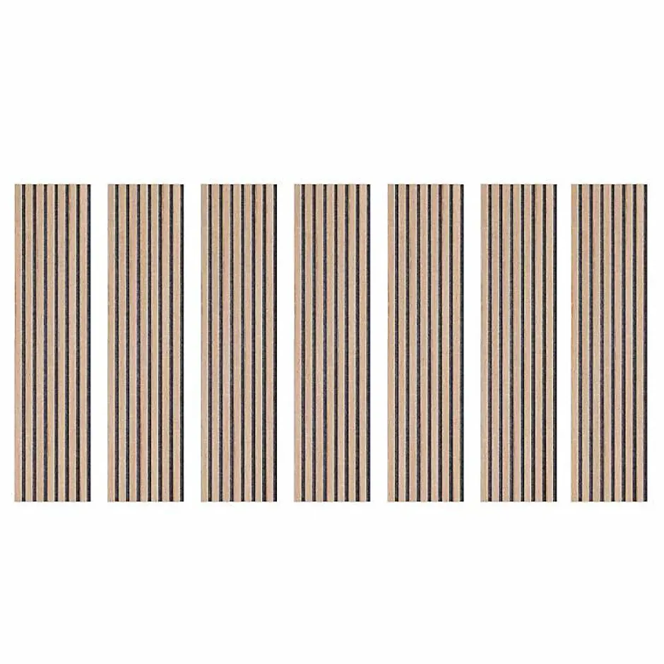 Lot de 7 Panneaux muraux tasseaux bois 120x30x1,9 cm - Pack tête de lit - Lamelles décor chêne / feutrine grise 2,52 m²-Decoon Hot