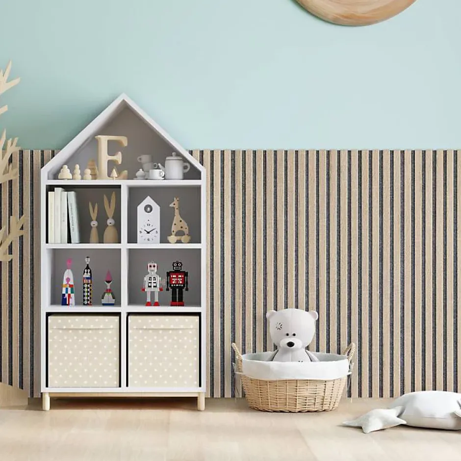 Lot de 7 Panneaux muraux tasseaux bois 120x30x1,9 cm - Pack tête de lit - Lamelles décor chêne / feutrine grise 2,52 m²-Decoon Hot