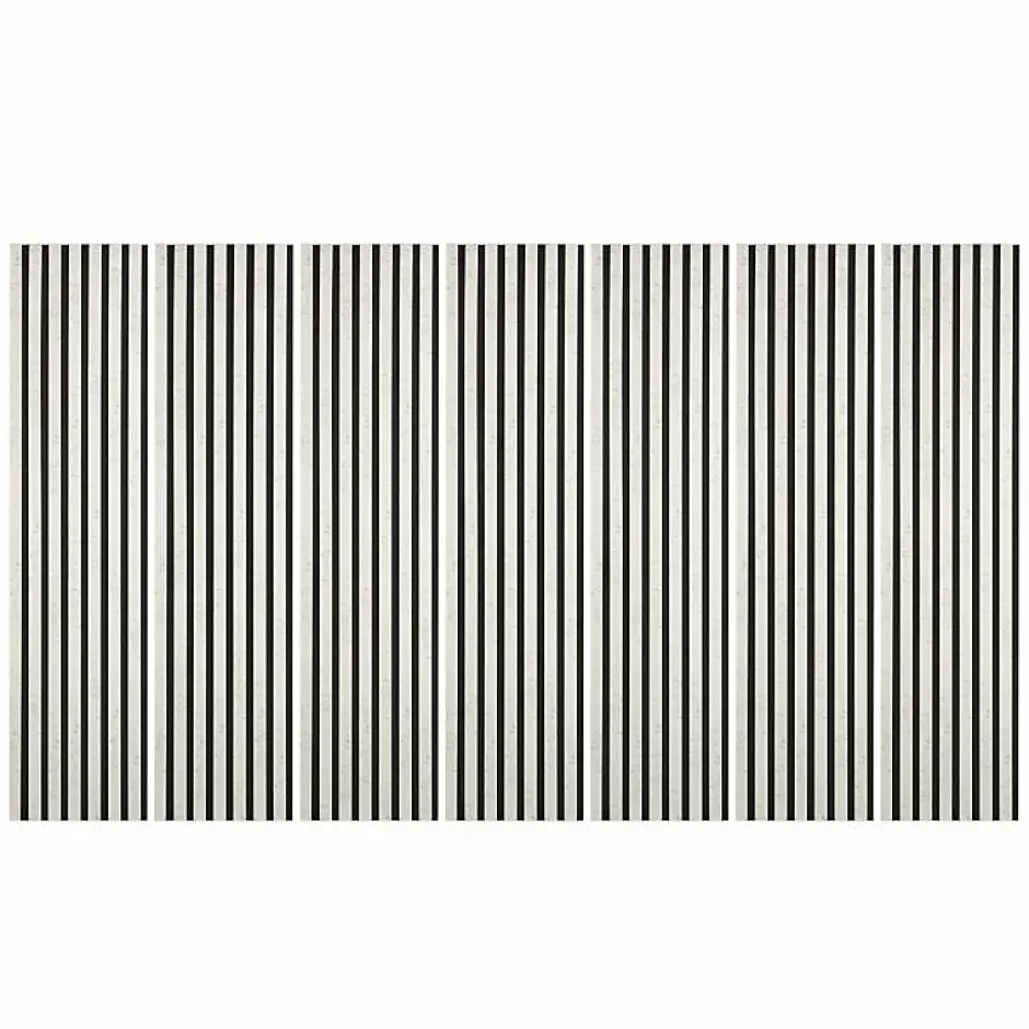 Decoon Lot de 7 Panneaux muraux tasseaux bois 120 x 30 x 1,9 cm - Tête de lit - Lamelles décor marbre blanc / feutrine noir - 2,52m²