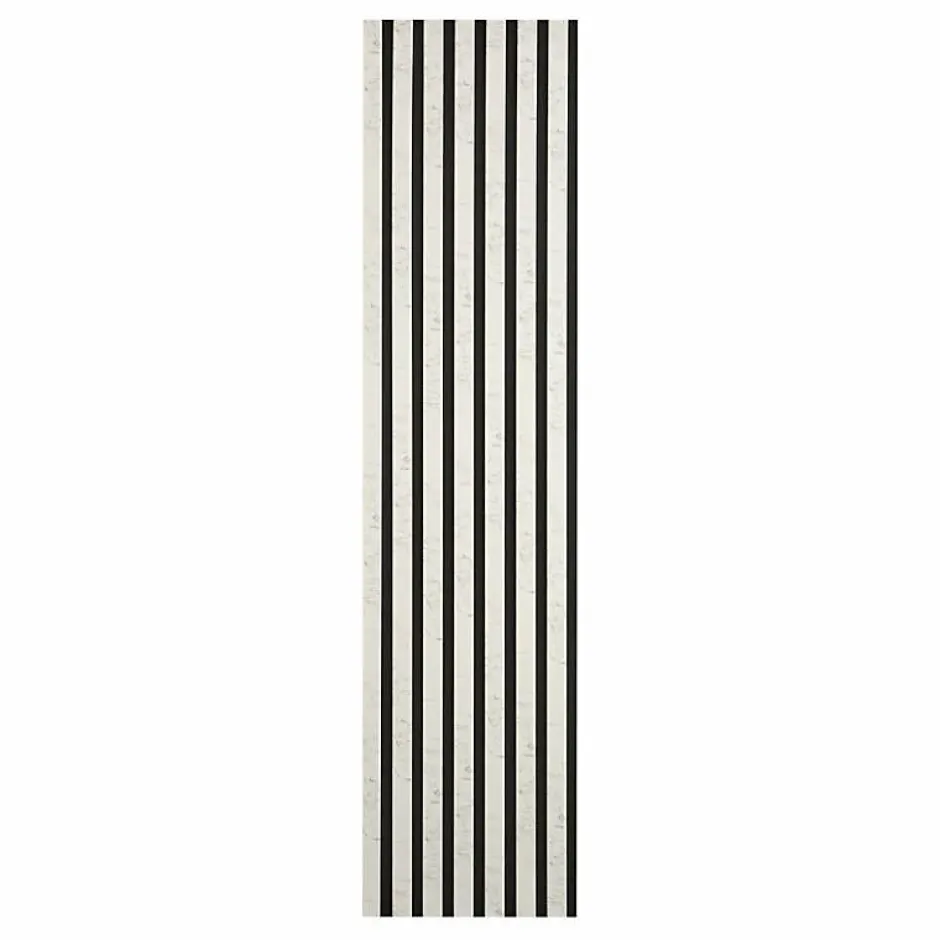 Decoon Lot de 7 Panneaux muraux tasseaux bois 120 x 30 x 1,9 cm - Tête de lit - Lamelles décor marbre blanc / feutrine noir - 2,52m²