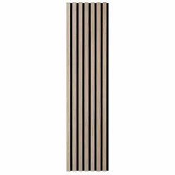 Decoon Lot de 9 Panneaux muraux tasseaux bois 120x30x1 cm - Pack tête de lit 200 - Lamelles chêne clair véritable fond noir 3,24 m²