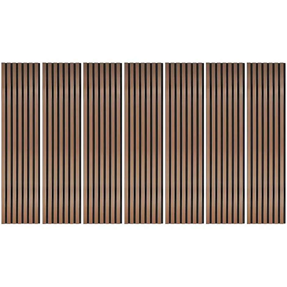Decoon Lot de 7 Panneaux muraux tasseaux bois 120 x 30 x 1,9 cm - Pack tête de lit - Lamelles rose gold / feutrine noir - 2,52m²