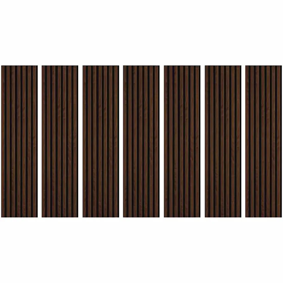 Lot de 7 Panneaux muraux tasseaux bois 120x30x1,9 cm - Pack tête de lit - Lamelles décor chêne foncé / feutrine noir - 2,52m²-Decoon Best