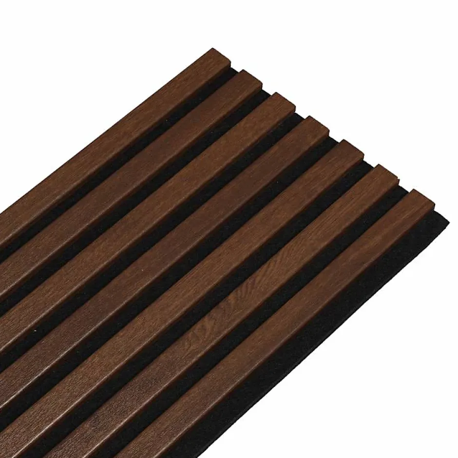 Lot de 7 Panneaux muraux tasseaux bois 120x30x1,9 cm - Pack tête de lit - Lamelles décor chêne foncé / feutrine noir - 2,52m²-Decoon Best