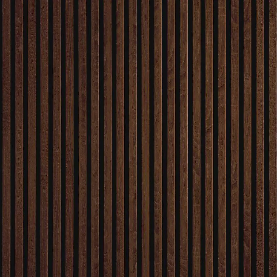 Lot de 7 Panneaux muraux tasseaux bois 120x30x1,9 cm - Pack tête de lit - Lamelles décor chêne foncé / feutrine noir - 2,52m²-Decoon Best