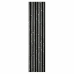 Decoon Lot de 7 Panneaux muraux tasseaux bois 120 x 30 x 1,9 cm - Tête de lit - Lamelles décor marbre noir / feutrine noir - 2,52m²