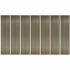 Decoon Lot de 7 Panneaux muraux tasseaux bois 120 x 30 x 1,9 cm - Pack tête de lit - Lamelles gold / feutrine noir - 2,52m²