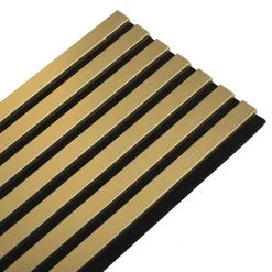 Decoon Lot de 7 Panneaux muraux tasseaux bois 120 x 30 x 1,9 cm - Pack tête de lit - Lamelles gold / feutrine noir - 2,52m²