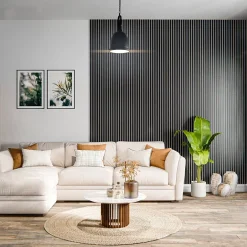 Lot de 2 Panneaux Tasseaux Bois - Noir Feutre Blanc - 2,88 m², 2500 x 600 mm,-Mon Marché Déco Best