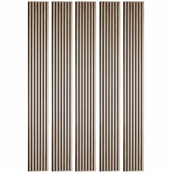 Decoon Lot de 5 Panneaux tasseaux bois 250 x 30 x 1,9 cm - décor chêne clair fond noir - 3,75m²