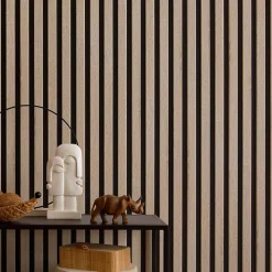 Decoon Lot de 5 Panneaux tasseaux bois 250 x 30 x 1,9 cm - décor chêne clair fond noir - 3,75m²