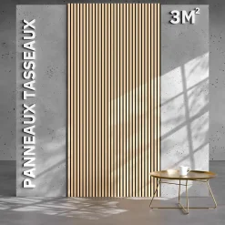 Lot de 2 Panneaux Tasseaux Bois - Chêne Feutre Noir - 3 m², 2500 x 600 mm,-Mon Marché Déco Hot