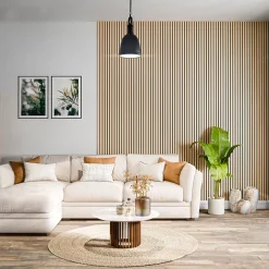 Lot de 2 Panneaux Tasseaux Bois - Chêne Feutre Noir - 3 m², 2500 x 600 mm,-Mon Marché Déco Hot