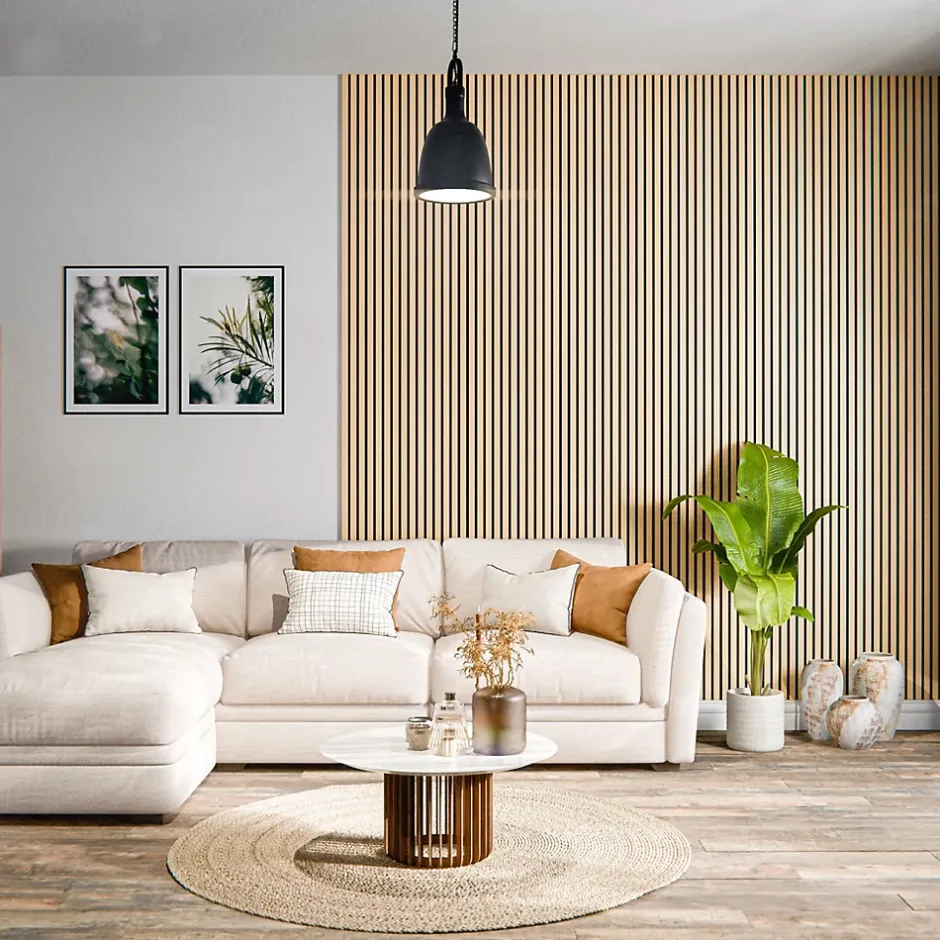 Lot de 2 Panneaux Tasseaux Bois - Chêne Feutre Noir - 3 m², 2500 x 600 mm,-Mon Marché Déco Hot