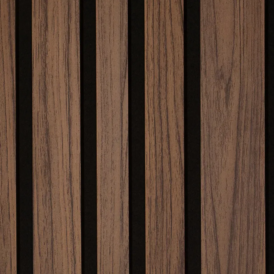 Forestea Lot de 2 Panneaux tasseaux acoustic asymétrique lamelles MDF noyer naturel sur fond noir 2600 x 300 x 17 mm -