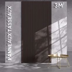 Lot de 2 Panneaux Tasseaux Bois - Noyer Feutre Noir - 3 m², 2500 x 600 mm,-Mon Marché Déco Outlet