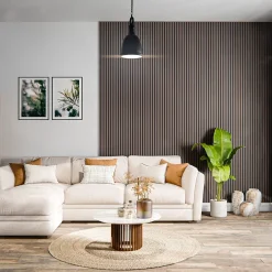 Lot de 2 Panneaux Tasseaux Bois - Noyer Feutre Noir - 3 m², 2500 x 600 mm,-Mon Marché Déco Outlet