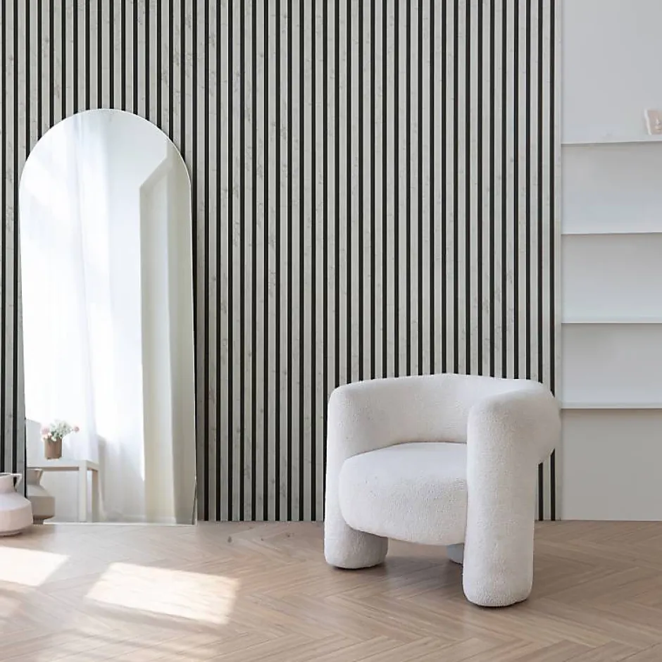 Lot de 2 Panneaux tasseaux bois 250 x 30 x 1,9 cm - décor marbre blanc/feutrine noir - 1,5m²-Decoon