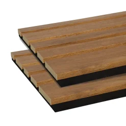 Lot de 2 Panneaux tasseaux acoustic asymétrique lamelles MDF chêne bronze sur fond noir 2600 x 300 x 17 mm --Forestea Outlet