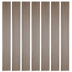 Lot de 7 panneaux tasseaux bois - 250x30x1 cm - Pack Mur TV bois 210cm - Lamelles chêne clair véritable fond noir - 5,25m²-Decoon Online