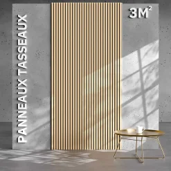 Lot de 2 Panneaux Tasseaux Bois - Chêne Feutre Blanc - 3 m², 2500 x 600 mm,-Mon Marché Déco