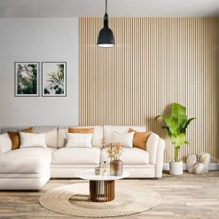 Lot de 2 Panneaux Tasseaux Bois - Chêne Feutre Blanc - 3 m², 2500 x 600 mm,-Mon Marché Déco