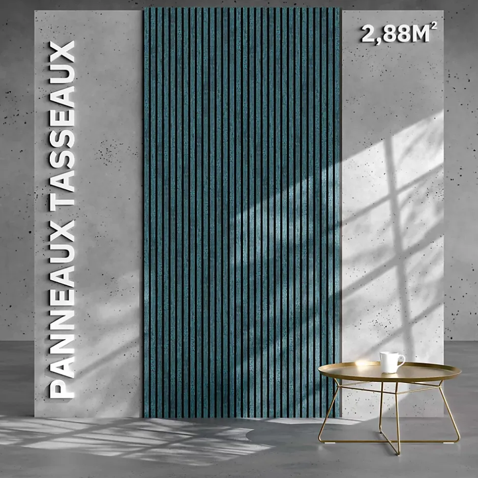 Mon Marché Déco Lot de 2 Panneaux Tasseaux Bois - Bleu Oxyde Feutre Noir - 2,88 m², 2500 x 600 mm,