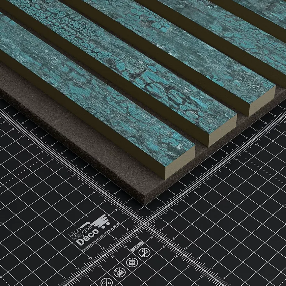 Mon Marché Déco Lot de 2 Panneaux Tasseaux Bois - Bleu Oxyde Feutre Noir - 2,88 m², 2500 x 600 mm,