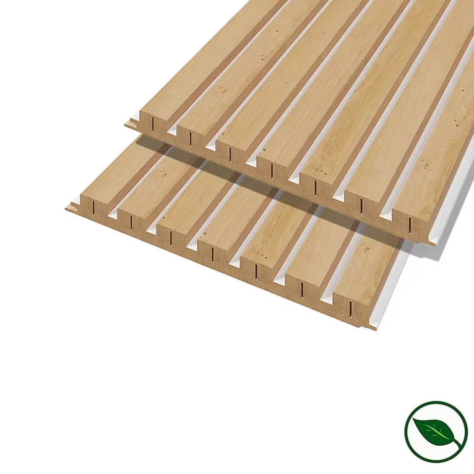 Forestea Lot de 2 panneaux tasseaux MDF chêne clair sur fond blanc 2500 x 300 x 20 mm 1,435 M2