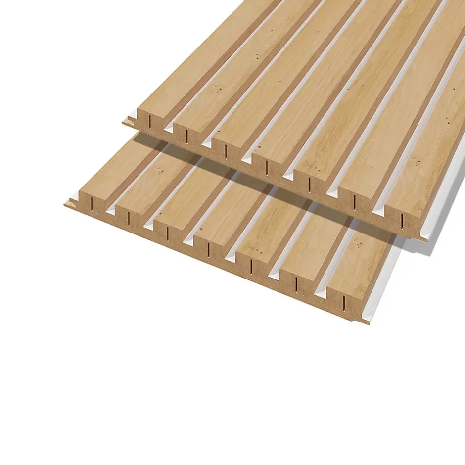 Forestea Lot de 2 panneaux tasseaux MDF chêne clair sur fond blanc 2500 x 300 x 20 mm 1,435 M2