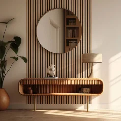 Decoon Lot de 4 panneaux tasseaux bois 250 x 30 x 1 cm - Lamelles bois placage chêne clair véritable fond noir - 3m²