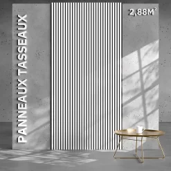 Mon Marché Déco Lot de 2 Panneaux Tasseaux Bois - Blanc Feutre Noir - 2,88 m², 2500 x 600 mm,