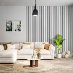 Mon Marché Déco Lot de 2 Panneaux Tasseaux Bois - Blanc Feutre Noir - 2,88 m², 2500 x 600 mm,