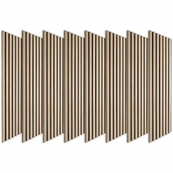Decoon Lot de 8 Panneaux tasseaux bois 120x30x1 cm - Pack tête de lit 180 - Lamelles chêne clair véritable fond noir 2,88 m²