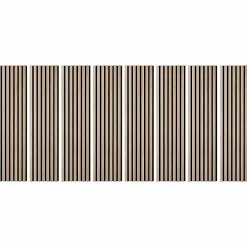 Decoon Lot de 8 Panneaux tasseaux bois 120x30x1 cm - Pack tête de lit 180 - Lamelles chêne clair véritable fond noir 2,88 m²